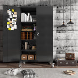 Large Metal Cabinet Two Lockable Doors Four Wheels,Four Adjustable dividers can be Used as Tool File Storage
