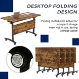 Office Mobile Folding Conference Table, Modular Rolling Conference Tables with Wheels, Training Seminar Desks for School Classroom Meeting Library (8, Brown, 70.8IN)