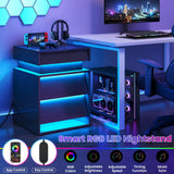 PIXOURA LED Nightstand Set of 2, Modern Night Stand with Charging Station, Sliding Top & 2 Slanted Drawers, Wood Bedside Table End Side Table for Bedroom, Living Room, Office, Black