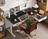 OffiGo 55 Inch L Shaped Standing Desk with 4 Wooden Drawers, White+Black