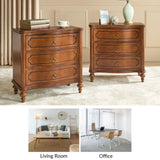 HULALA HOME Traditional Side Tables with 3 Drawers, Tall Side Table with Curved Front Profle Desgin, Charging Station, Solid Wood Legs, Set of 2, Walnut