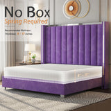 Jocisland King Size Upholstered Bed Frame with 58" Tall Headboard, Purple