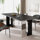 Rectangle Dining Table for 6-8 People, 71" Black Wood Kitchen & Dinner Table with Solid Wood Legs