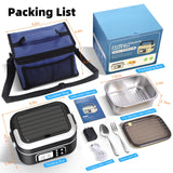 Cordless Heated Lunch Box for Men, 6.3 Cup 100W Electric Lunch Box Food Warmer with 27000mAh Battery for Self Heating, Including Cutlery, Insulated Bag and Divider for Women Adults(Black+White)