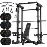 Major Fitness Drone3 Smith Machine with Weight Bench & 230lb Plates Set, All-in-One Home Gym Squat Rack with Cable Crossover & Pull-Up Station, Heavy-Duty Strength Training, Black