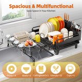 Urackify Dish Drying Rack - Extendable Dish Drainer, Large Dish Rack for Kitchen Counter, Rustproof Dish Strainer with Utensil Holder and Cups Holder, 1 Tier Black