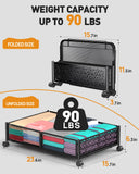 Under Bed Storage With Wheels, 2 Pack Foldable Pattern Carved Metal Under Bed Storage Containers, 60L Rolling Underbed Storage, Easy Assembly Under The Bed Storage for Shoes, Clothes, Blankets...