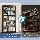 Black Bookshelf，6-Tier Bookcase with Adjustable Storage Shelves