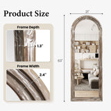 Pocetry Arched Full Length Floor Mirror 63"x21", Triple-Layer Solid Wood Frame, Rustic White Farmhouse Full Body Mirror with Stand for Bedroom, Living Room, Entryway & Hallway Home Decor