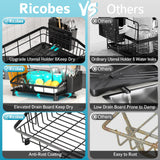 Ricobes Dish Drying Rack - 2 Tier Large Capacity Dish Rack- Dish Racks for Kitchen Counter with Drainboard, Black