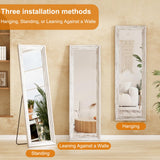 ZHUNFA Full Length Mirror,65x22 Inch Full Length Mirror Wall Mounted,Vertical Hanging,Leaning Standing for Bedroom,Living Room,Rectangular Wooden Frame,Wood White Color.