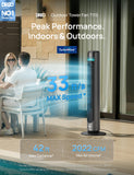 DREO Smart Tower Fan for Indoor & Outdoor Use, 33 ft/s High Velocity, 12 Speeds, 4 Modes Standing Floor Fan, 150° Customizable Oscillating, 20 dB Quiet DC Motor for Bedroom, Weather Resistant