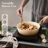 Kitchen Academy 12-Piece Induction Cookware Set, Nonstick Granite Pots and Pans in Beige