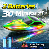 HOLYFUN RC Boat for Kids & Adults, 2.4GHz 9.3 Mph Remote Control Boat with Led Light, 2 Battery(30 Mins Play), Summer Toys Boats for Water Pool & Lake