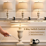 SAIWEYA 23" Farmhouse Table Lamps Set of 2, 3 Way Dimmable Lamps with 2 LED Bulbs and Rocker Switch, Vintage Nightstand Lamp for Bedroom Living Room Office End Table Entryway, White
