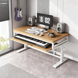 Music Studio Desk Workstation with Keyboard Tray, Office Computer Table with Organized Wiring/Keyboard Shelf Workbench Electronic Piano Midi Production Recording Studio