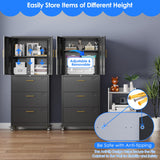 Storage Cabinet with 3 Drawers and 2 Doors, Lockable Rolling File Organizer on Wheels for Home Office Garage