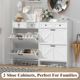 Thacuok Shoe Cabinet with 2 Flip Drawers & 2 Storage Drawers, Rustic Farmhouse Narrow Shoe Organizer Cabinet, Slim Shoe Rack Cabinet, Shoe Storage Cabinet for Entryway, Hallway
