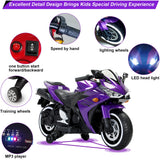 12V Electric Ride On Motorcycle for Kids, Training Wheels, Full Hand Drive Motorbike Toy, Perfect for Boys and Girls (3-8 Yrs) (Purple)