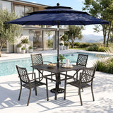 PHI VILLA 4 Pcs Outdoor Dining Set, Square Metal Table&10ft Umbrella