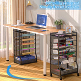 ThreeHio 7 Tier Rolling File Cart with Sliding Trays, Wood Metal File Organizer Beside Desk, Free-Standing File Holder, Paper Letter Tray Organizer Mesh Desk Organizer for Home Office School (Patent) ThreeHio