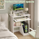 30" Small Computer Desk with Keyboard Tray Monitor Stand, Study Writing Desk with Storage Shelves