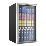 EUHOMY Beverage Refrigerator Cooler, 130 Can Mini Fridge with Glass Door for Soda Beer or Wine, Beverage Cooler, Silver