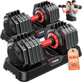 XDDIAS Adjustable Dumbbell Set of 2, 25/55/80LB Dumbbell Set-Fast Adjust Weights Set, 5/10/16 in 1 Free Weights Dumbbells Set with Anti-Slip Metal Handle, Compact Size (10-Gears-55LB)