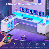 SEDETA 78.7” Large Gaming Computer Desk with Storage Drawers, LED Lights