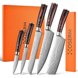 OSERM Knife Set | Gift-Ready 6-Piece (5+1) Japanese Style Kitchen Knife Set — Burgundy Gift Box with An Additional 8" Chef Knife — Ideal Christmas, Wedding & Household Gift