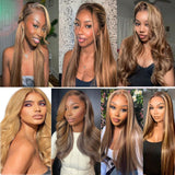 OiMiGO 26 Inch 13 * 4 Highlight Lace Front Human Hair Wigs, Strawberry Blonde Mixed Platinum Blonde Ombre Straight Lace Closure Wig 100% Remy Virgin Hair for Women, Pre Plucked with Baby Hair