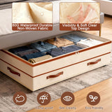 Dolicer 2 Pack Under Bed Storage with Wheels, 6in-10in Height Adjustable Underbed Storage Containers, 92L XXXL Under Bed Drawers Rolling Bin with Clear Lids for Dorm Shoes Clothes Organizers(Beige)