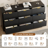 Furniway Black Dresser for Bedroom, Modern Dresser with 9 Drawers and Smooth Slides, Wide Chest of Drawers with Golden Handles for Bedroom, Living Room, Closet, 15.7" D x 63" W x 31.5" H