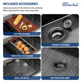 Sarlai 33 Black Kitchen Sink Drop In - 33" x 22" Kitchen Sink Drop In Workstation Topmount Gunmetal Black Stainless Steel 16 Gauge Single Bowl Over Counter Sinks Basin