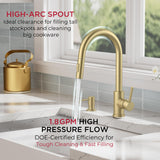 FORIOUS Gold Kitchen Faucet with Pull Down Sprayer, Classic Single Hole Kitchen Sink Faucet with Deck Plate, Single Handle, High Arc Stainless Steel, Fit for RV Bar Farmhouse Laundry Outdoor