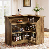 Tribesigns Bar Cabinet, L-Shaped Home Bar Table with Stemware Racks, 4-Tier Corner Bar Unit Liquor Wine Bar Table Reception Desk for Home Pub, Rustic Brown