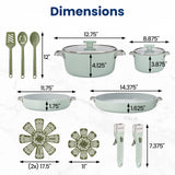 GoodCook Ceramic Cookware Set 14-Piece with Removable Handles, Nonstick Pots & Pans, Induction & Oven Safe, Sage Green