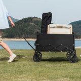 Navatiee 140L Wagon Cart Foldable, Large Capacity Collapsible Wagon with Smallest Folding Design, Utility Grocery Cart for Camping Shopping Sports, Black
