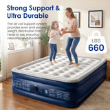 Camping Air Mattress Queen with Built in Pump 18" Thickness 660lbs Heavy Duty Comfortable Blow up Air Mattress with Carry Bag Inflatable Foldable Flocked Top Air Bed for Travel, Home (Blue & Grey)