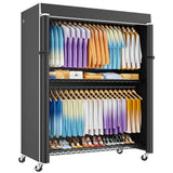 ULIFHOME P8C Max Heavy Duty Clothes Rack（With Extended Width Design） Rolling Clothing Racks for Hanging Clothes with Lockable Wheels，51.2"W x 15.8"D x 80.5"H，Load 700LBS，Black Rack with Black Cover