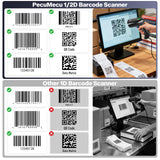 PecuMecu Bluetooth 1D 2D Barcode Scanner, 3-in-1 Bluetooth & 2.4G Wireless & USB QR Barcode Reader, PDF417 Data Matrix Handheld Bar Code Scanner Work with Windows, Android, iOS