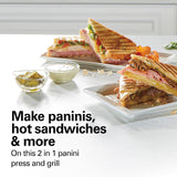 Hamilton Beach Panini Press, Sandwich Maker & Electric Indoor Grill, Upright Storage, PFAS-Free Nonstick Easy Clean Grids, Stainless Steel (25410)