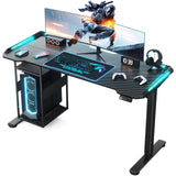 Gaming Standing Desk with LED Lights & Host Shelf, 55" x 24" Gaming Table with Music Sensing APP Control
