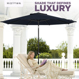 Midtown Umbrellas - The Lean 8 Ft Patio Umbrella with Fade-Resistant Sunbrella Fabric, Auto-Tilt Aluminum Frame and 8 Reinforced Ribs for Deck, Pool & Garden - Canvas Navy Canopy, Black Pole