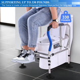Toilet Safety Rail Frame, Heavy Duty Stand Alone Toilet Rail with Handles for Elderly Handicap, Adjustable Height & Width, Double Crossbar & Suction Cups, 330lbs Capacity, Fits Most Toilets