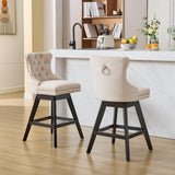 MOOLSUN A Set of 4 Blue Velvet bar stools - Classic Fixed Height Design, rotatable Button Group Seats, Perfect for Standard Kitchen Islands and Home Bars,Beige(Wood Leg)