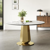 Montary 53” Luxury Round Dining Table with Sintered Stone Top, Modern Kitchen Table for 4-8 People, Gold Stainless Steel Base & Easy Assembly, Artificial Marble Dining Room Table for Home