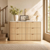 ModernMate 6 Drawer Dresser for Bedroom, 54" Clothes Dresser with Smooth Glide Drawers & Faux Travertine Texture Top, Modern Tall Chest of Drawers with Metal Handles for Bedroom Storage, Beige