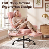 Furmax Big and Tall Office Chair, Criss Cross Legged Chair Wide Seat, Ergonomic Executive Desk Chair with Footrest, Teddy Fleece High Back Vanity Chair for Home Office, Pink