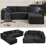 Furnify 106" Modular Sectional Sofa with L-Shape Chaise, Right/Left Facing Deep Seat Cloud Couch, No Assembly Required, Upholstered Couch for Living Room Bedroom (Plush Corduroy Fabric, Black)